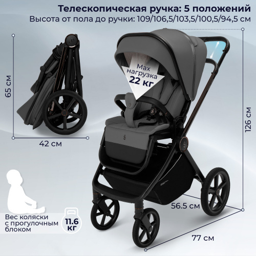 Коляска 2в1 SBL Elegante Therma Dark Grey