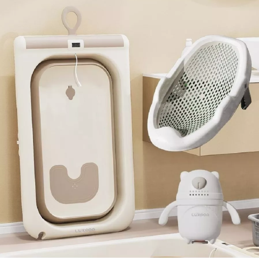 Ванна силиконовая складная с термометром (горка+лейка) 8085 Серая