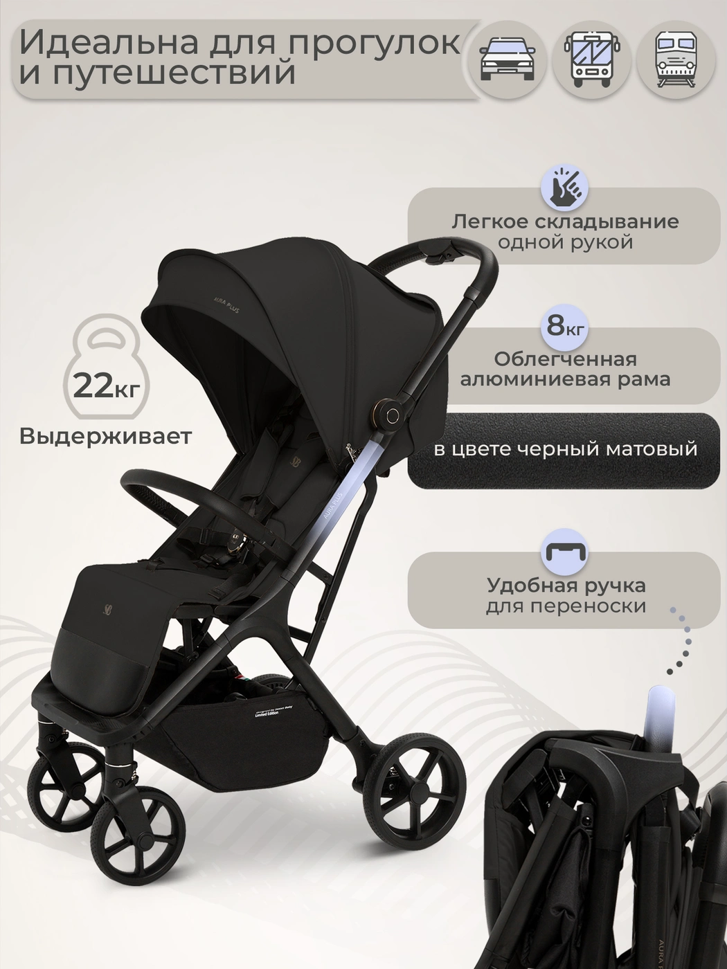 Прогулочная коляска Sweet Baby Aura Plus Black