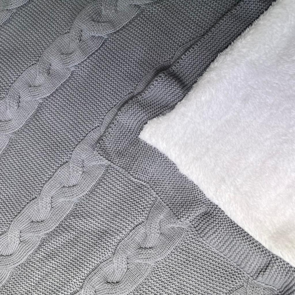 Плед утепленный Широкая коса, серый. 90*100см