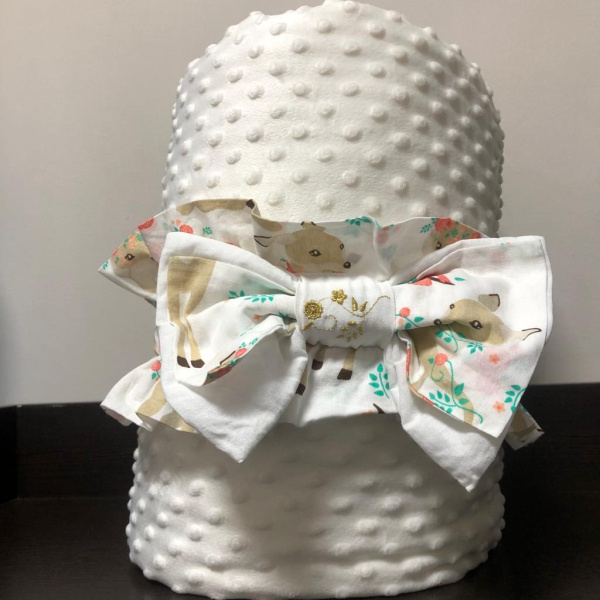 Плед вельбоа, с резинкой, молочный, 100*150, Оленята