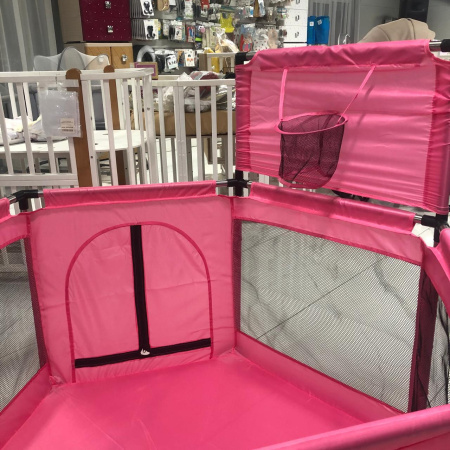 Манеж игровой 6-ти угольный, Розовый, с баскетбольным кольцом