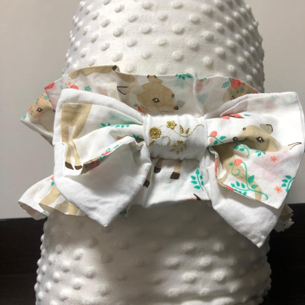 Плед вельбоа, с резинкой, молочный, 100*150, Оленята