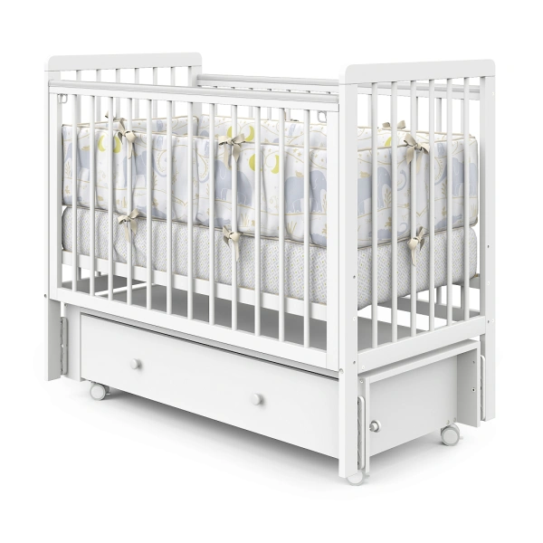 Кровать Pituso Tiny Optima маятник, ящик, цвет Белая аляска