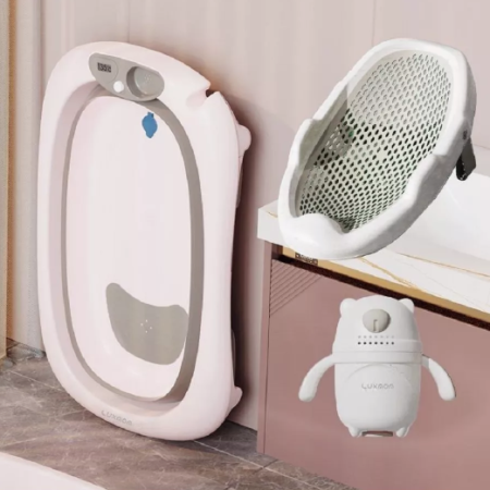 Ванна силиконовая складная с термометром (горка+лейка) 8071 Серая