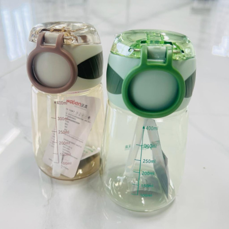 Бутылочка для воды пластмассовая с трубочкой, 400 мл, 5259-1