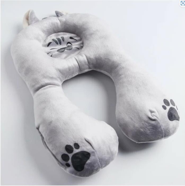 Подушка дорожная для автокресла "Кот", серая