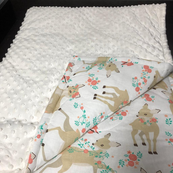 Плед вельбоа, с резинкой, молочный, 100*150, Оленята