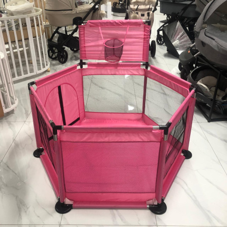 Манеж игровой 6-ти угольный, Розовый, с баскетбольным кольцом