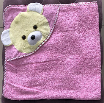 Полотенце с уголком Мишка, розовый 85*85 cм