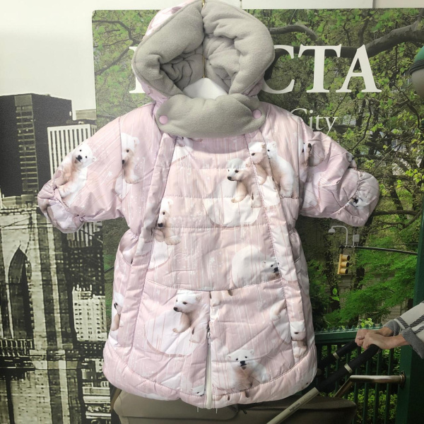 Комбинезон Трансформер Зимний, Белый медведь, Сиреневый 56-74