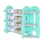 Стеллаж для игрушек с ящиками и приставками(2 угловые),4 полки,Бежев./бирюз./белый,148*36*91
