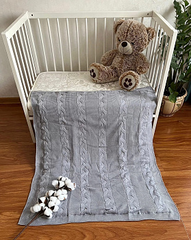 Плед утепленный Широкая коса, серый, трикотаж 90*100 см