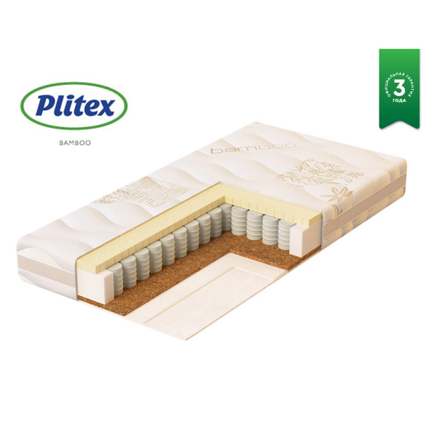 PLITEX Матрас в кроватку Bamboo Sleep блок независимых пружин кокос+латекс (125х65х12см)