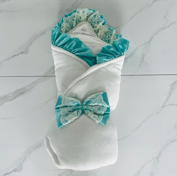 Конверт-Одеяло на выписку ЗИМА, с короной, бел/мятн