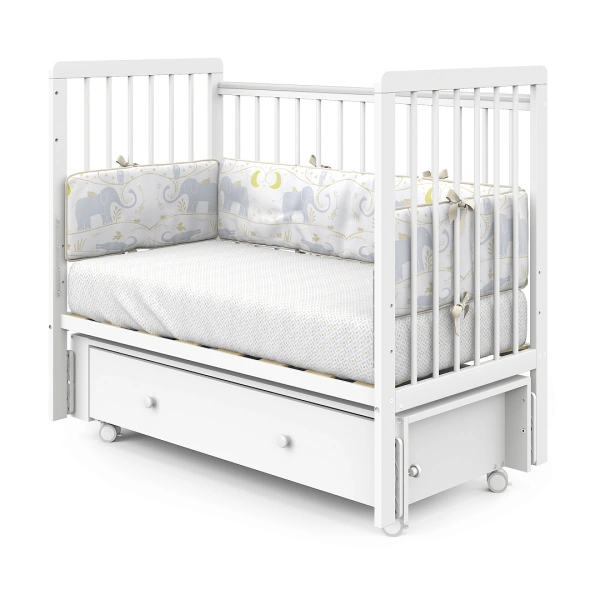 Кровать Pituso Tiny Optima маятник, ящик, цвет Белая аляска