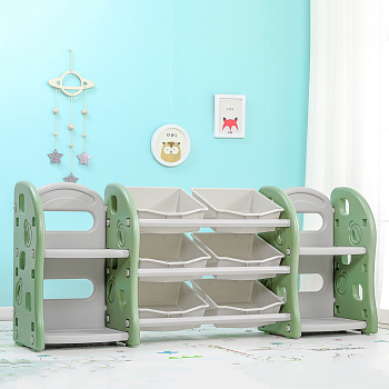 Стеллаж для игрушек с ящик-и и приставками( 2 книжные ) 3 полки,Green/Олива,155*34*66 см