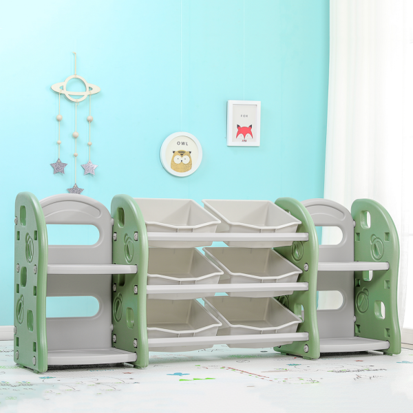 Стеллаж для игрушек с ящик-и и приставками( 2 книжные ) 3 полки,Green/Олива,155*34*66 см