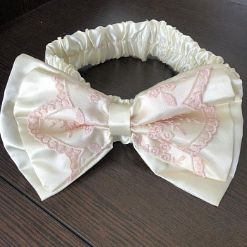 Бант на выписку, розовое кружево 503