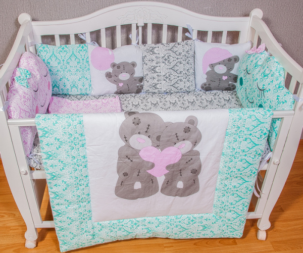 Набор 9-ти предметный в прямоугольную кроватку "Мишутки" 10-128c