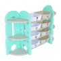 Стеллаж для игрушек с ящиками и приставками(2 угловые),4 полки,Бежев./бирюз./белый,148*36*91